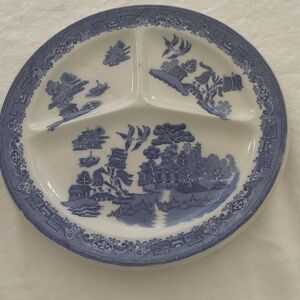 Vintage Blue Willow divided plate made in England John Steventon blue and white